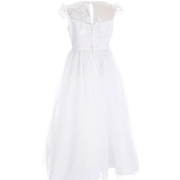 Chantilly Place Big Girls Cap Sleeve 3D Embroidery Mesh Long Communion Dress - Picture 2 of 7